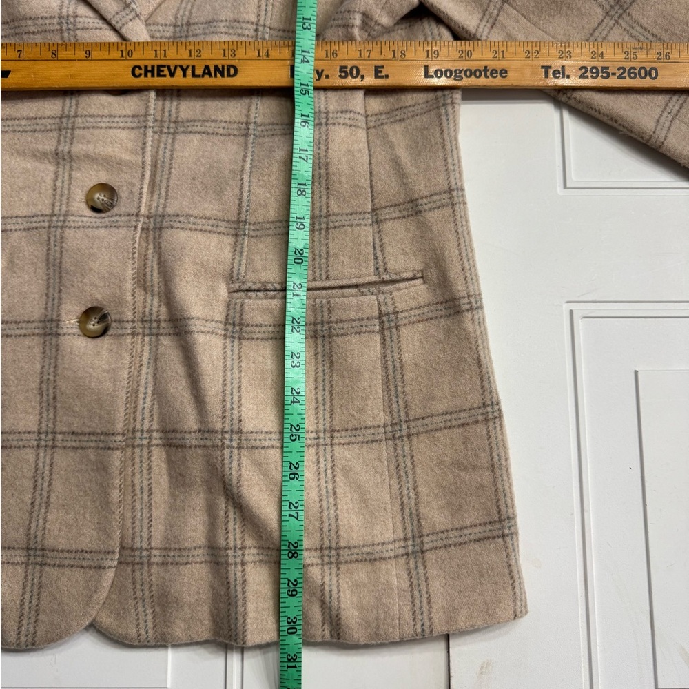 Women’s Size 12 Large Wool Tan Pea Coat Blazer Jacket Plaid Windowpane - Picture 4 of 5